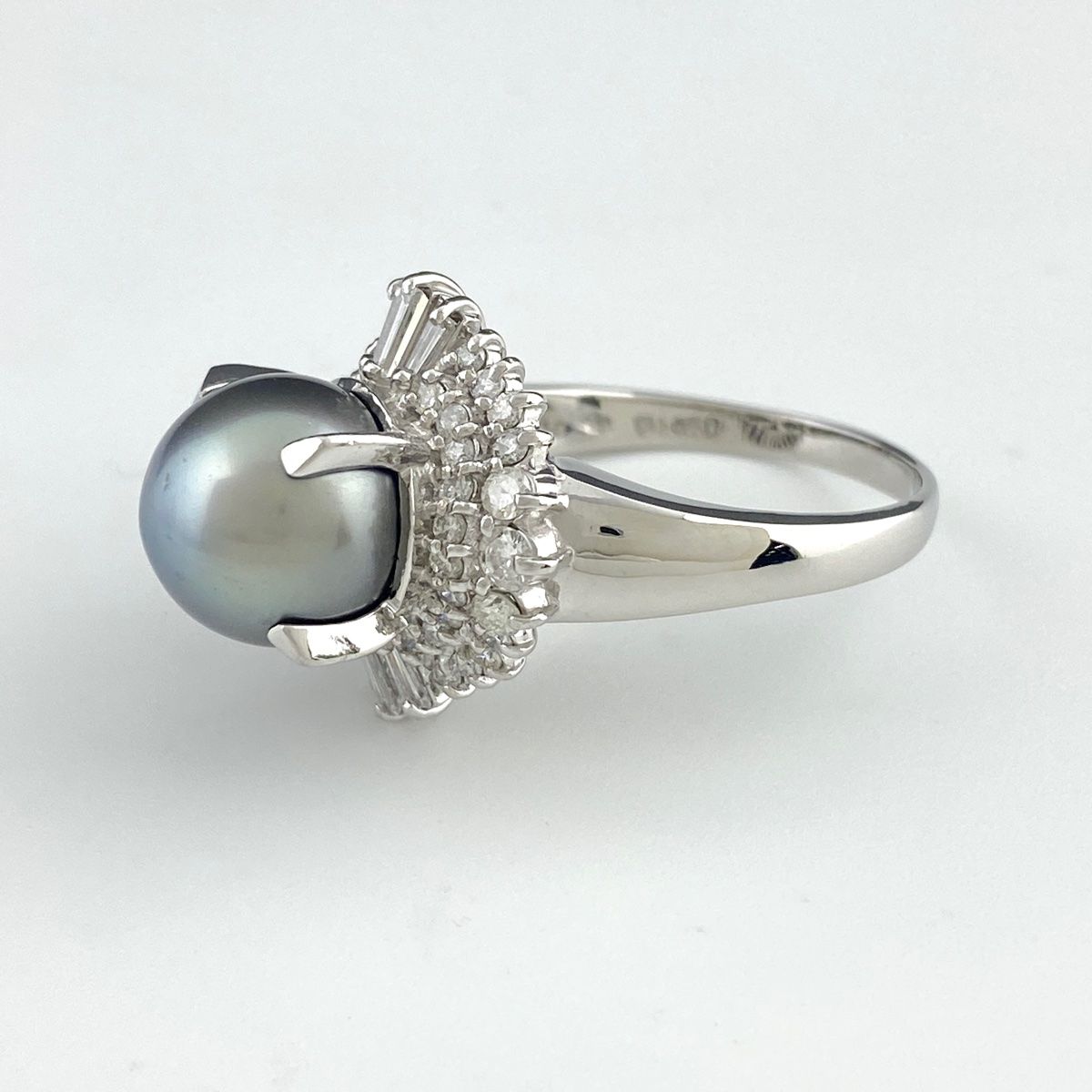 パール デザインリング プラチナ 指輪 メレダイヤ 真珠 リング 17号 