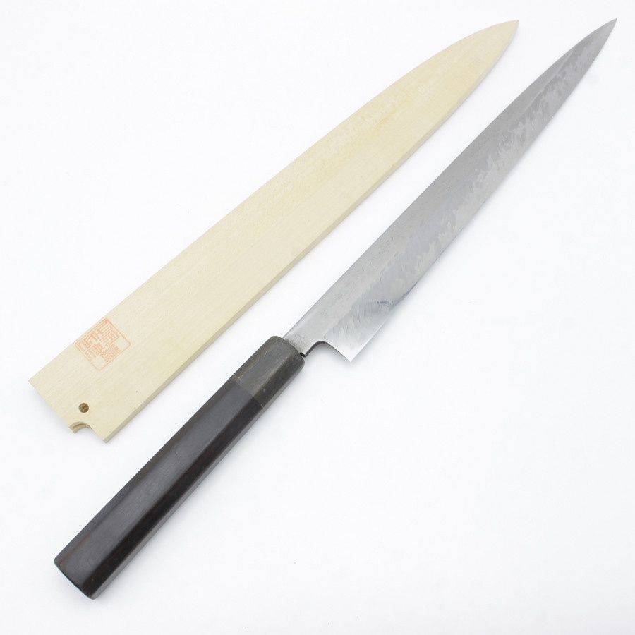 美品｜正宗二十四代綱廣作 柳刃包丁 本焼 九寸 朴柄 白鞘付 KN02-A9414