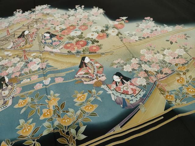 平和屋着物□豪華黒留袖 寿光織 人物風景文 暈し染め 金糸
