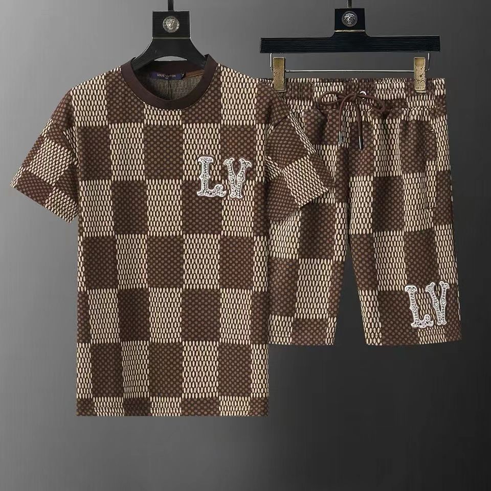 LOUIS VUITTON ルイヴィトン Tシャツ 半袖 ダミエ ショートパンツ スーツ 上下◆セット ブラウン