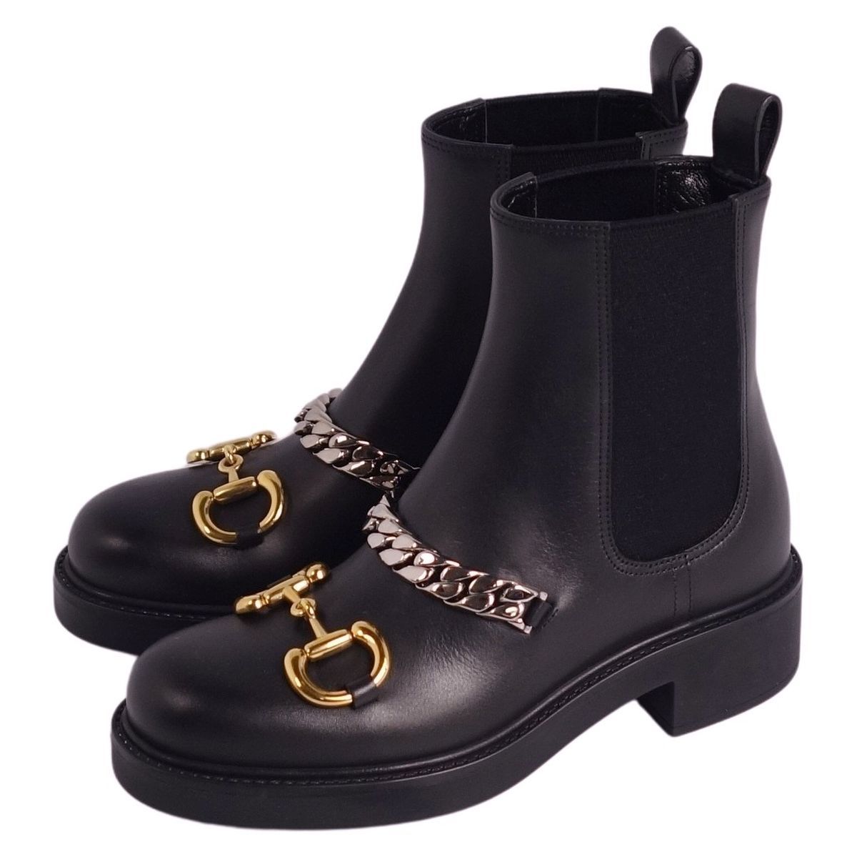 未使用 グッチ GUCCI ブーツ サイドゴア ホースビット チェーン 
