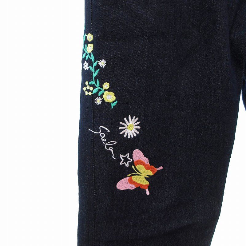 スカラーscolar デニム風 バタフライ 花柄レース スウェット M 新品 スカラーscolar デニム風 バタフライ 花柄レース スウェット M