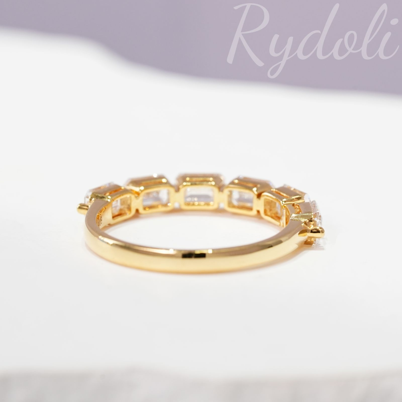 K18 1.5ct エメラルドカット ハーフエタニティリング オーダーメイド 