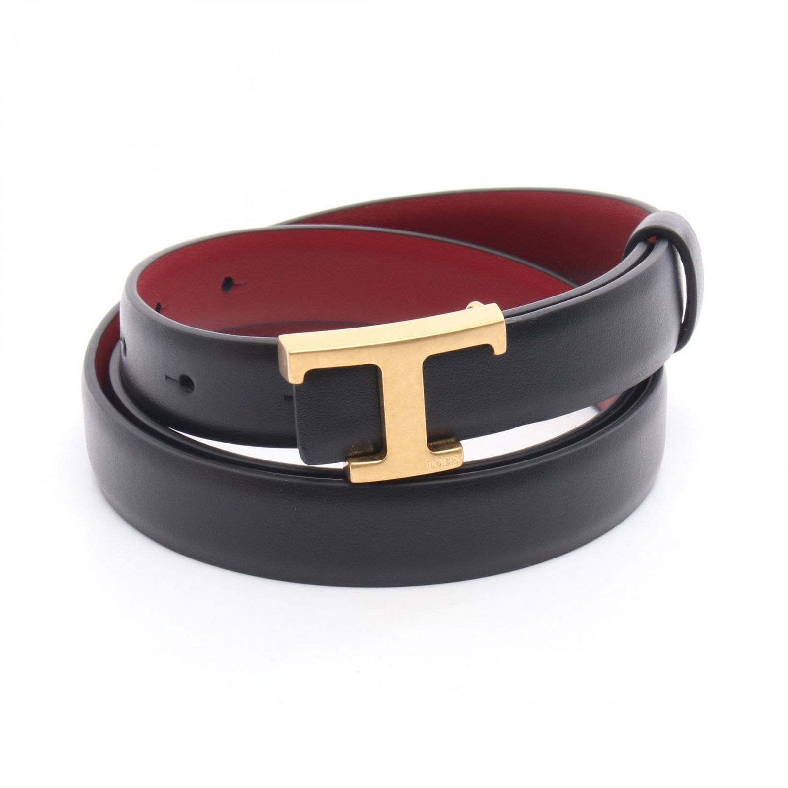 トッズ TOD S ベルト Tタイムレス XCWTSB30100RBR6O7790 ブラック|レッド レザー ベルト レディース