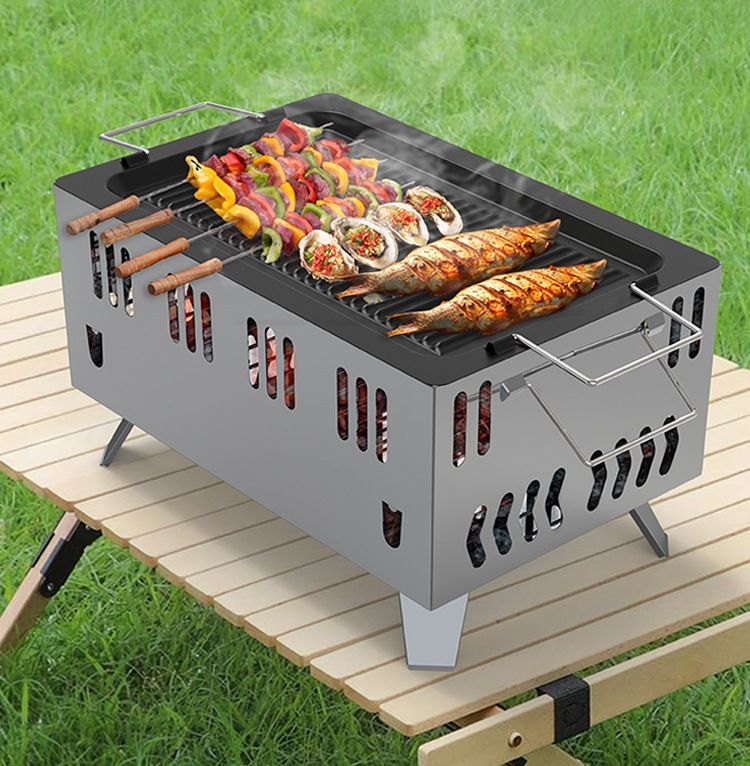 煎盤付きアウトドアポータブルバーベキュー炉 煎焼き両用テーブル型グリル コンパクト小型バーベキューグリル OLIVEOS_COM_TR