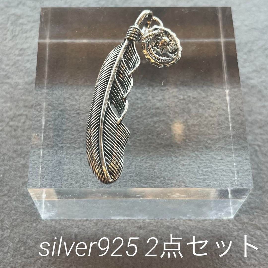 vintage インディアンジュエリー　silver925 イーグル　フェザー インディアンジュエリー イーグルネックレス 上金フェザー silver925