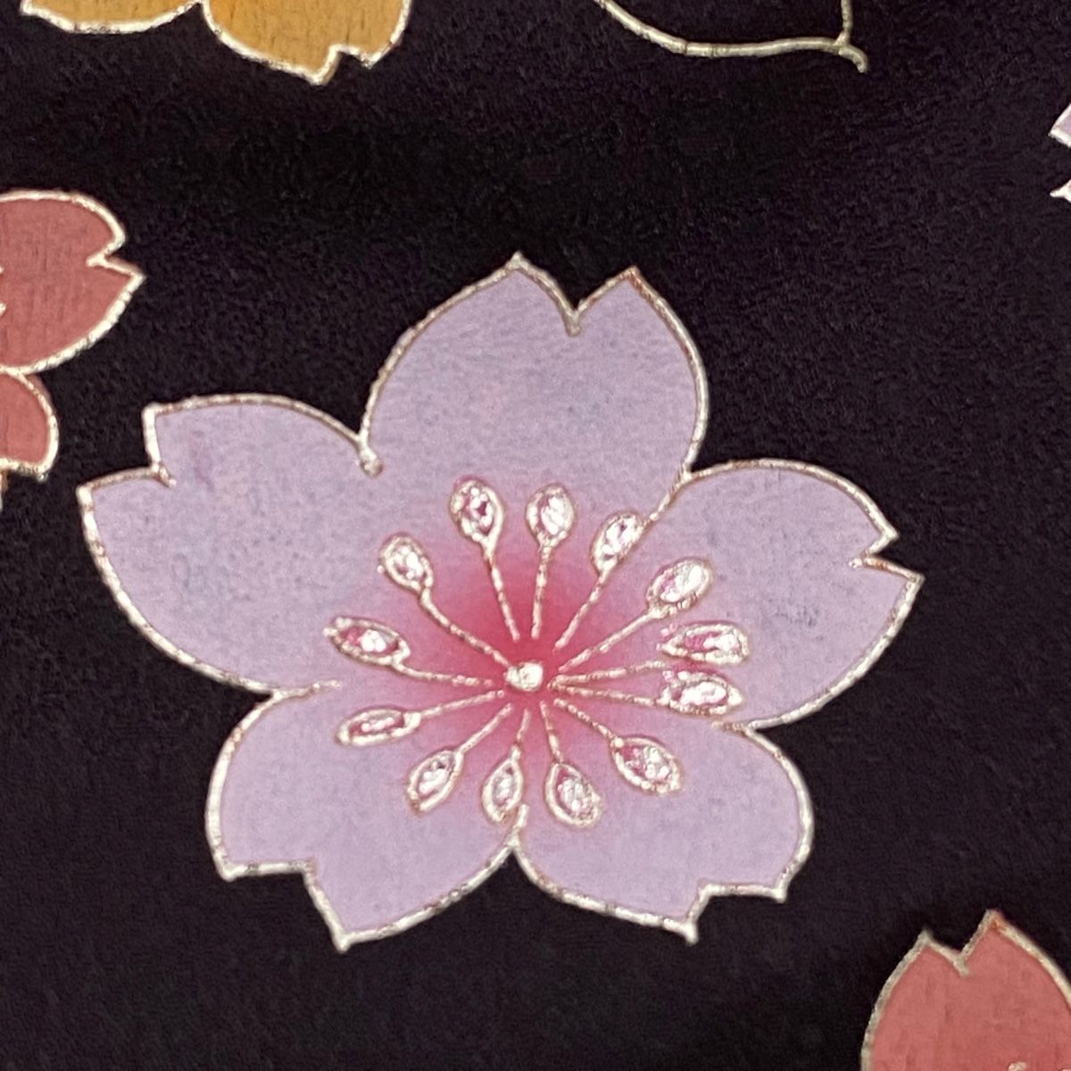 振袖 身丈165cm 裄丈66.5cm M 袷 桧扇 草花 金彩 刺繍 紫 正絹