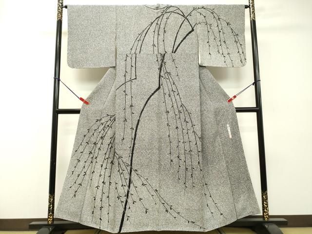 平和屋着物●二代目　川村久太郎　訪問着　枝垂れ柳　たたき染め　正絹　逸品　DAAR4337tw 平和屋着物○二代目 川村久太郎 訪問着 枝垂れ柳 たたき染め 正絹 逸品