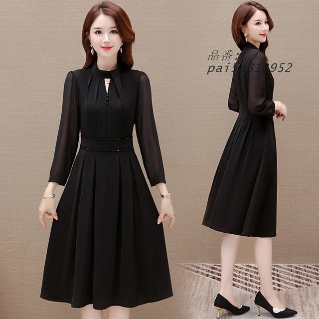 膝丈 パーティードレス 大きいサイズ 3L 4L 5L 結婚式 黒 ミドル丈 ドレス シンプル ワンピース ワンピースドレス きれいめ お呼ばれドレス 無地 pai5a812952