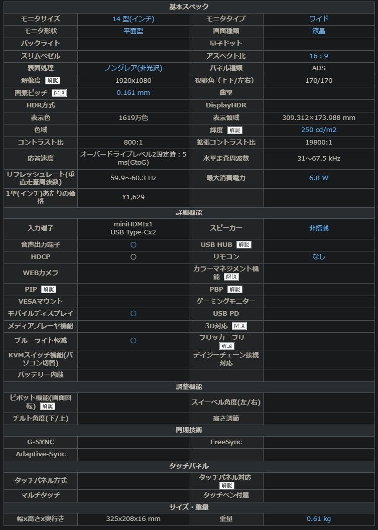 低価格！ IO DATA|モバイルディスプレイ|YC141D|フルHD|14インチ