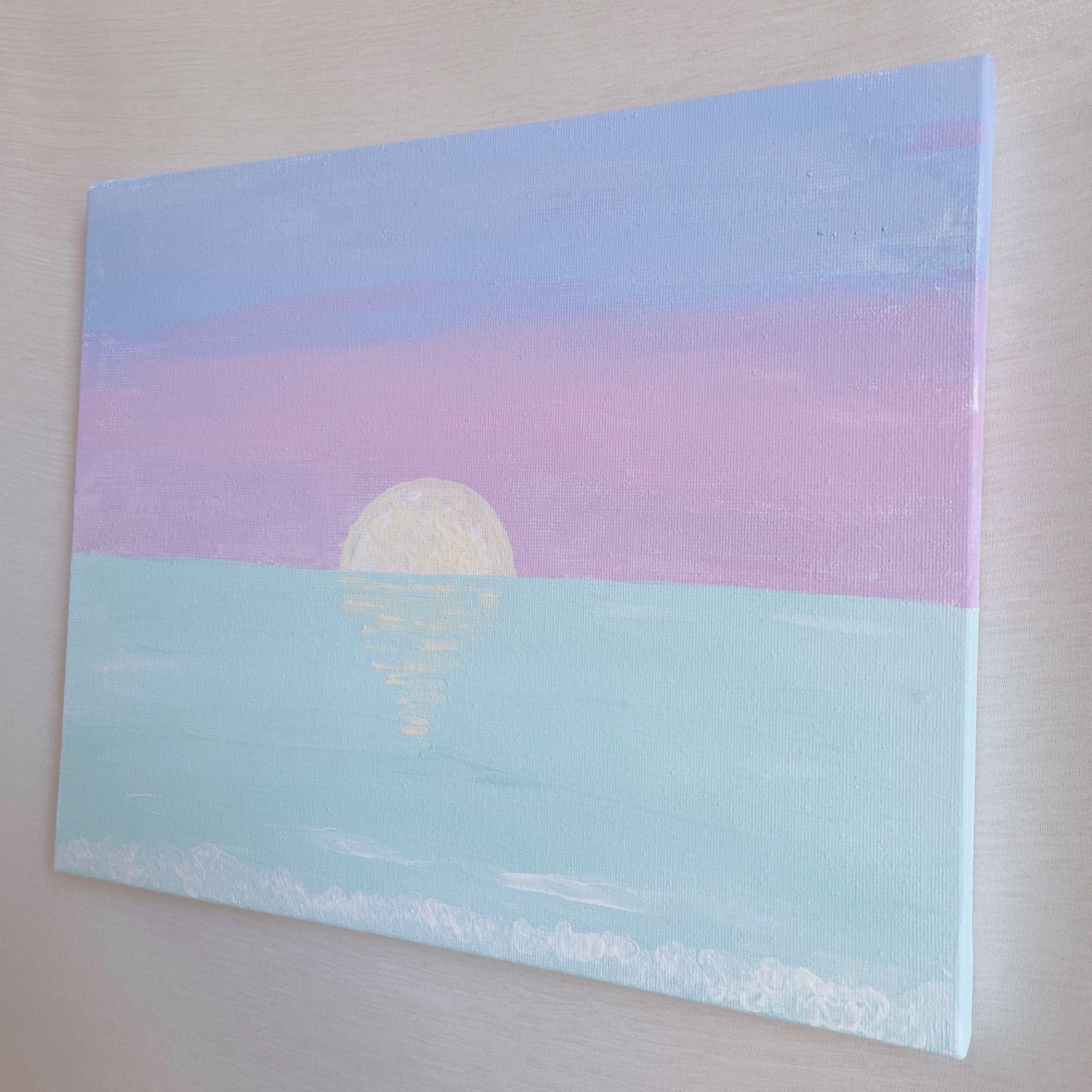 優しい海 パステルカラー 絵画 アート アクリル画 絵の具 癒し 月 太陽 