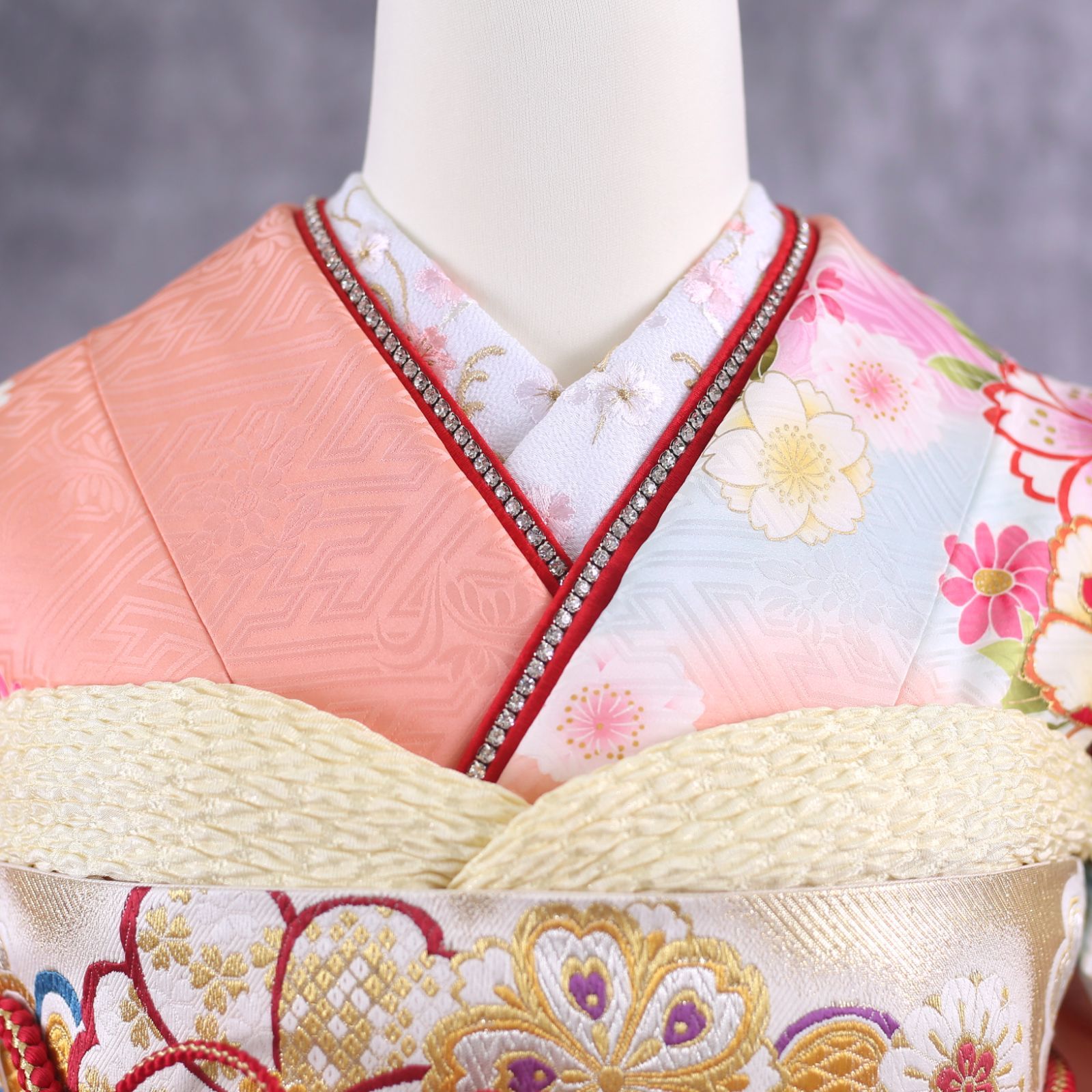 【美品　正絹お振袖　7点フルセット　M～Lサイズ　シンプル系　ローズピンク】 美品 正絹お振袖 7点フルセット M～Lサイズ シンプル系 ローズ