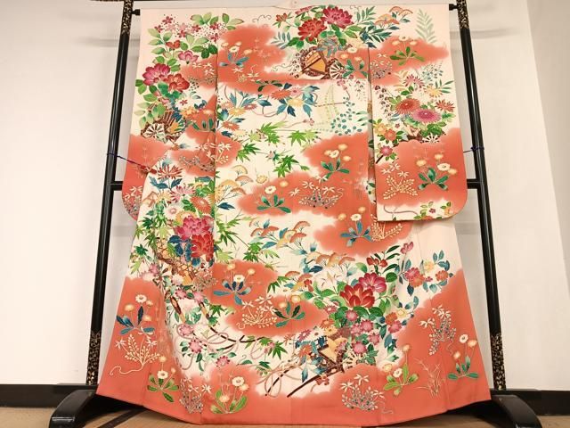 平和屋着物●豪華振袖 友禅 作家物 花車文 暈し染め 正絹 AABB6398zg