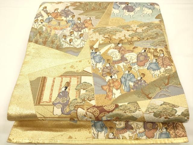 平和屋着物◎六通柄袋帯 色紙人物風景文 金銀糸 正絹 逸品 CAAW9364qe