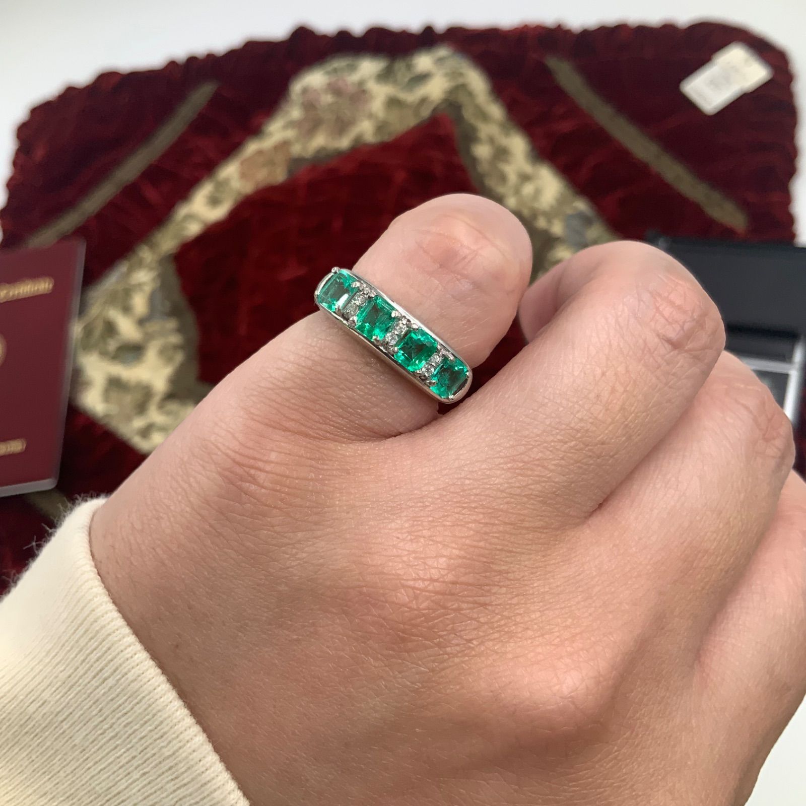 Pt900 エメラルドリング 1.12ct ダイヤ 0.06ct 6.4g 約11.5号