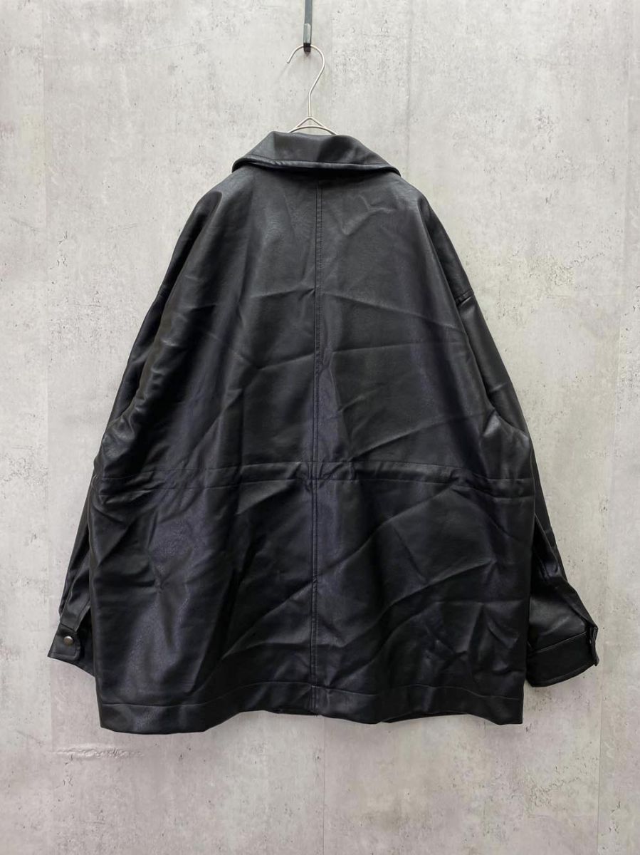 ヴィンテージ風フェイクレザーウエストドロストカバーオール