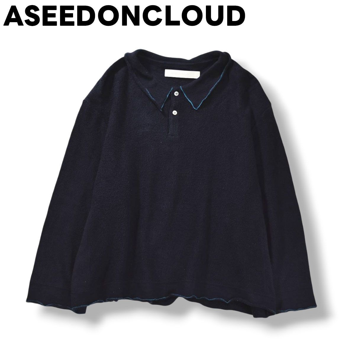 日本製 アシードンクラウド ASEEDONCLOUD Shepherd polo 長袖 パイル ポロシャツ カットオフ M ネイビー デザイナーズ カジュアル ナチュラル ウェア レディース ♪