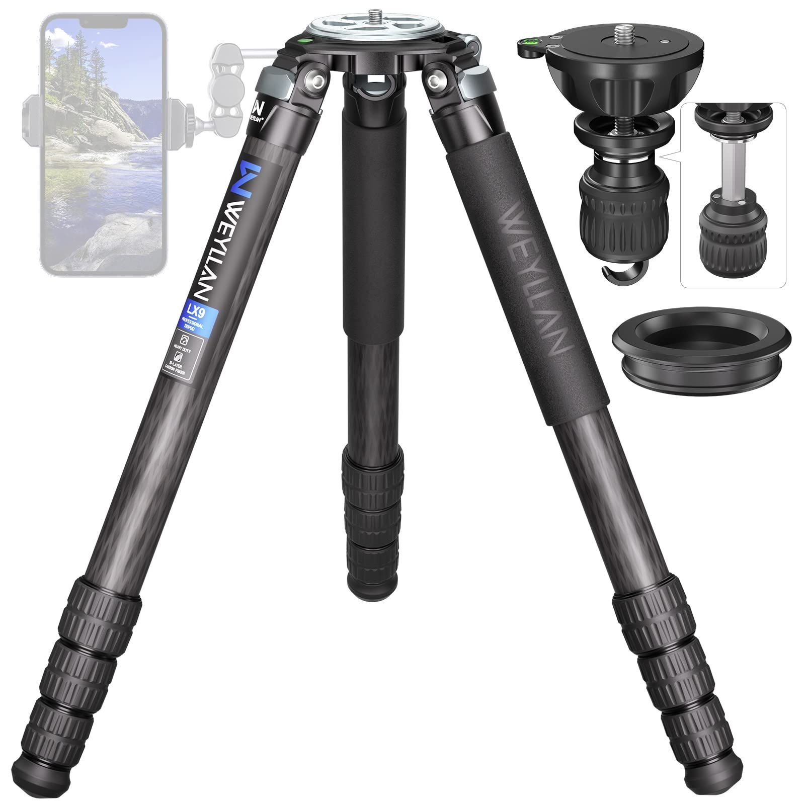 【新着商品】カメラ三脚 アルミ製超軽量 4段階伸縮 スマホ 360回転可能 最大長さ170cm 三脚 （キャリングバッグ付）最大耐荷重20kg 自由雲台搭可能 三脚 三脚 軽量 自由雲台搭可能する 持ち運び便利 高安定性大型三脚 WEYLLAN 写真/録