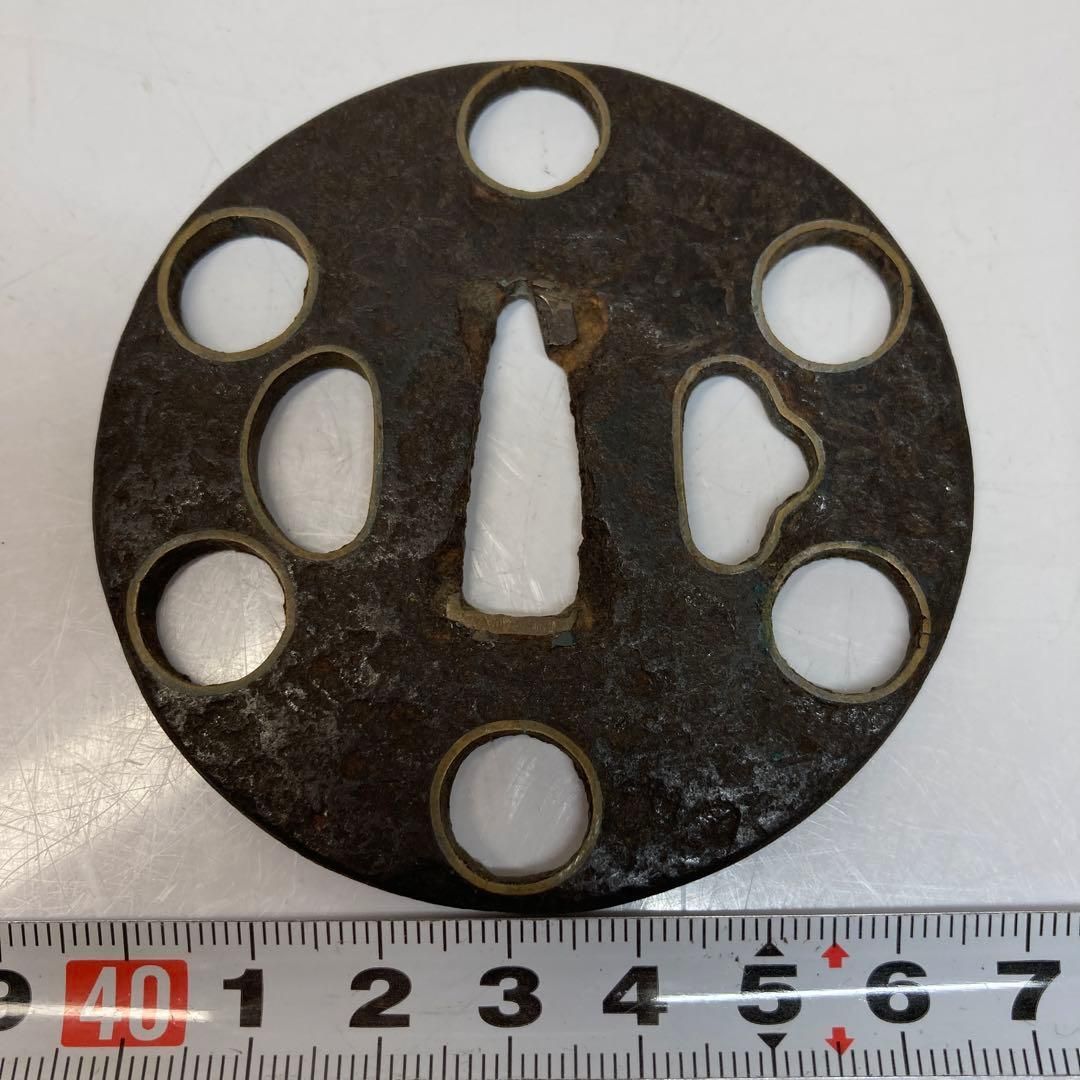 無銘 鉄地定規図透かし図鐔 拵 日本刀 刀装具 骨董 古美術 江戸時代