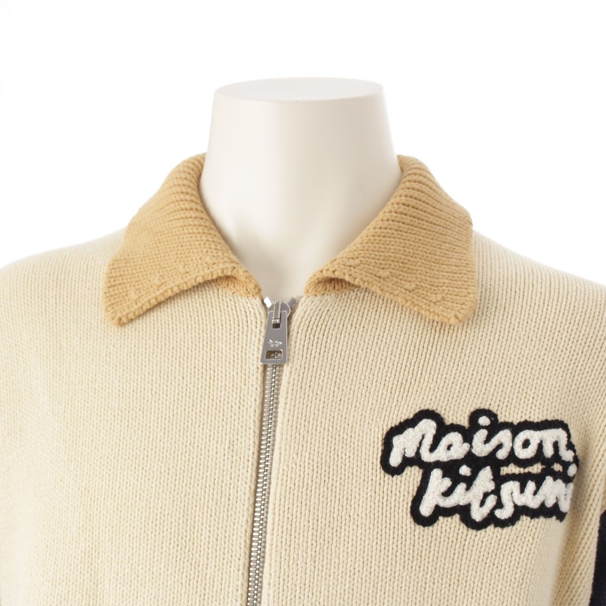 メゾンキツネ 25SS ニット カレッジ ブルゾン ジャケット ベージュ S 