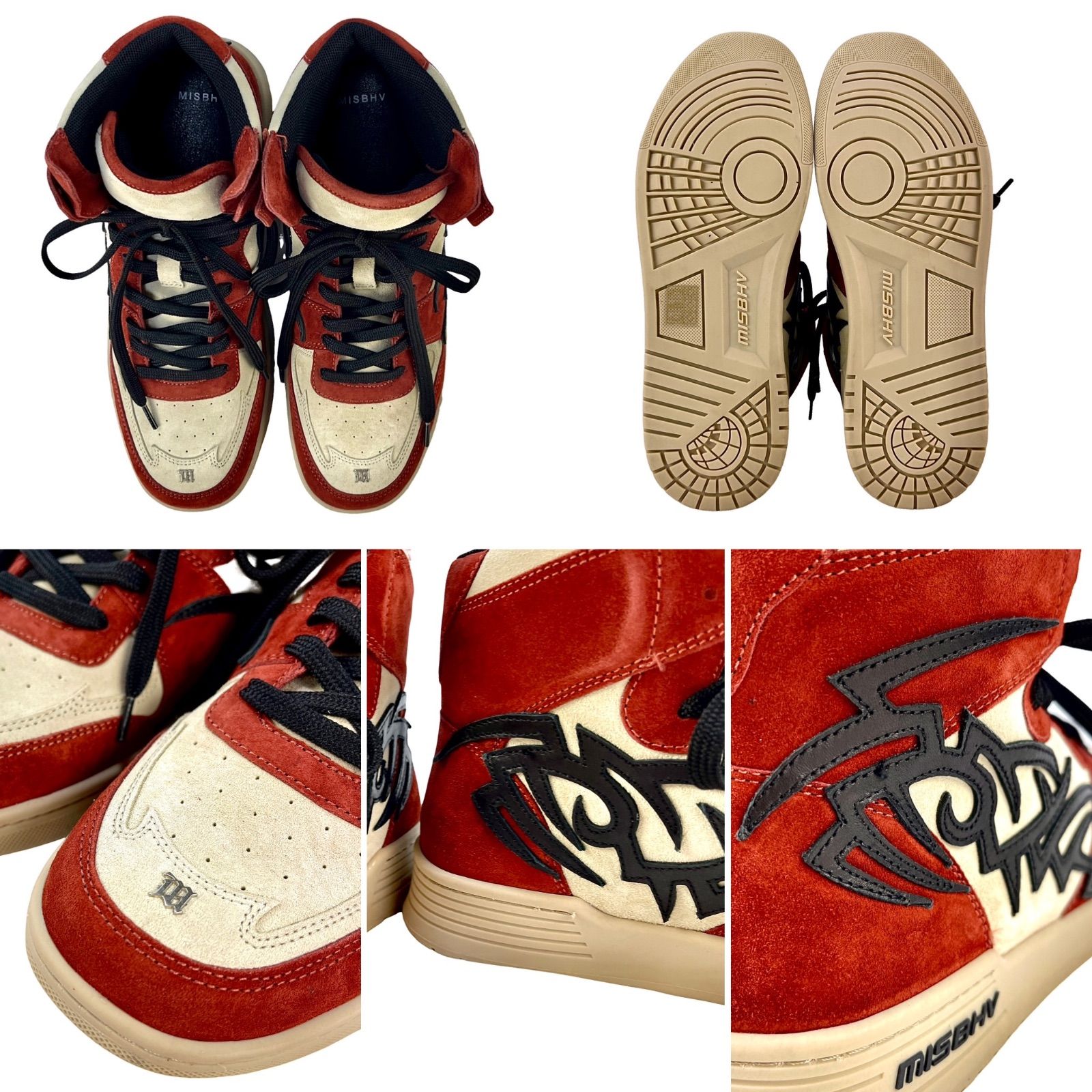 MISBHV ミスビヘイブ トライバル レザー装飾 白赤黒 AJ1 シカゴ セピア 