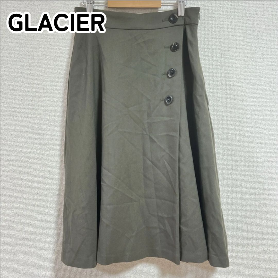 GLACIER グラシア L モスグリーン フレアスカート フロントボタン