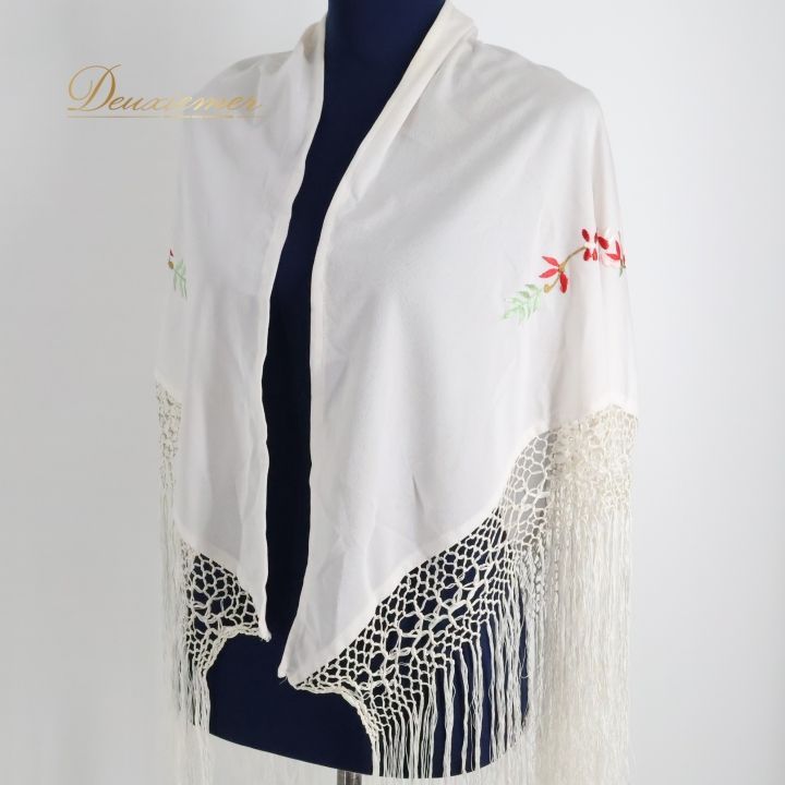 フラメンコ マントンシージョ 黒 × ゴールドベージュ 花柄刺繍