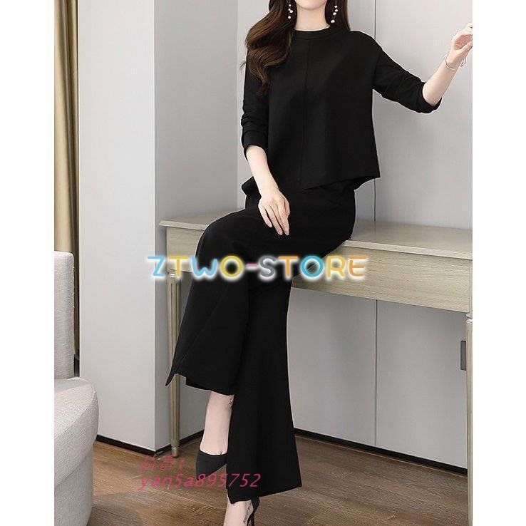 ラウンドネック ワイドレッグパンツ