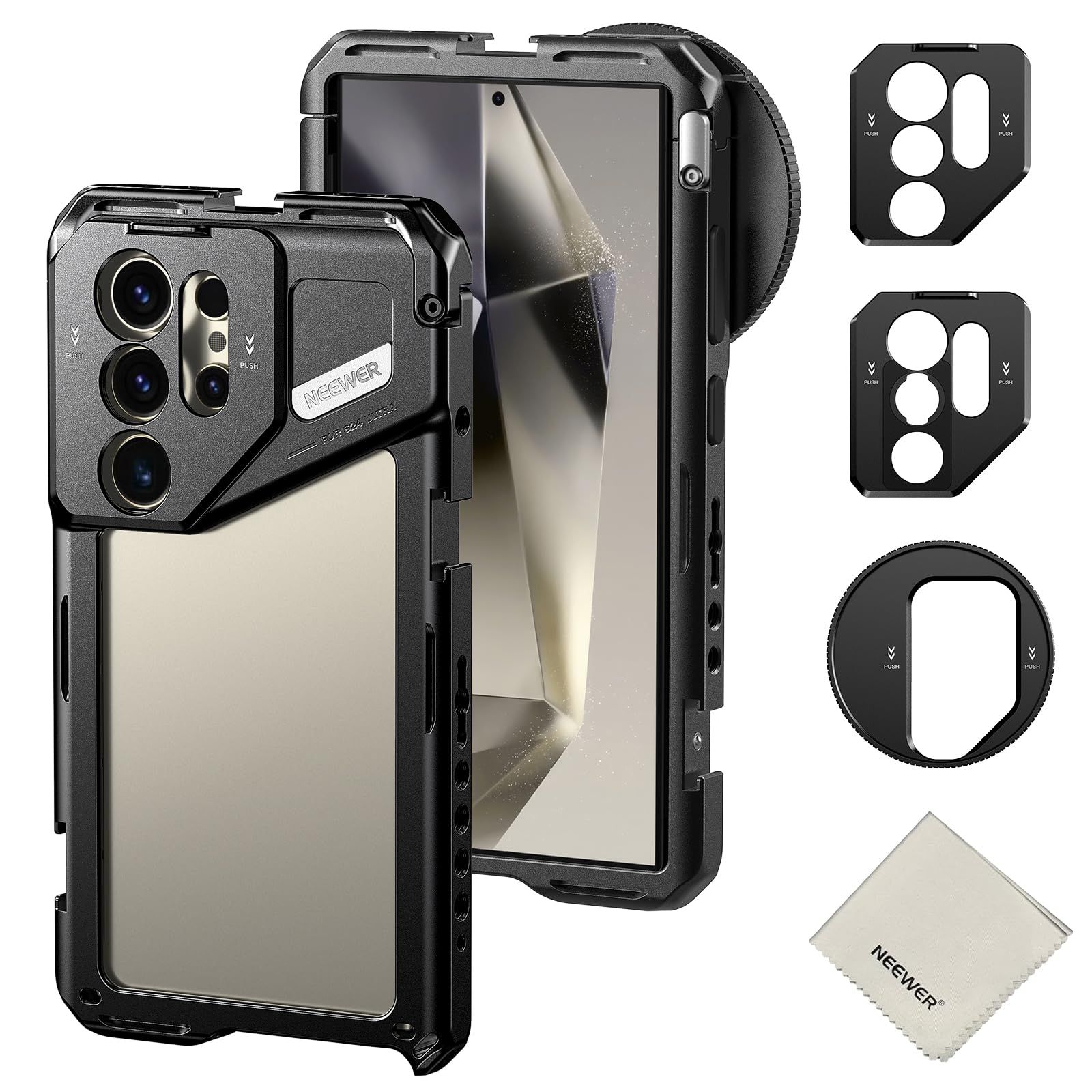 【特価商品】NEEWER スマホケージ S24 Ultra用 67mmフィルターアダプター/17mmレンズバックプレート/Tマウントレンズアダプター/クリーニングクロス付き ビデオリグ スマホスタビライザー コンパ