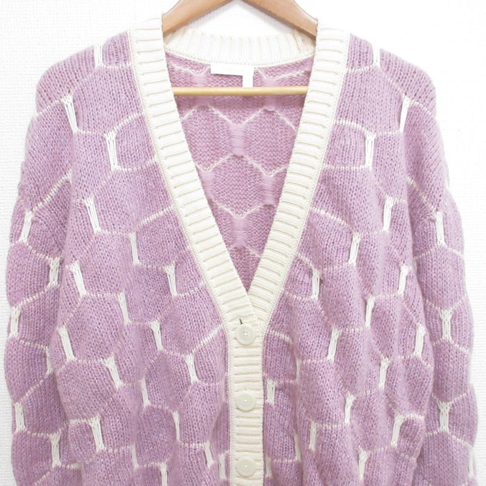 美品 SEE BY CHLOE シーバイクロエ モヘアブレンド ハニカム柄 ニット カーディガン CHS20SMC035209D5S サイズS パープル×ホワイト レディース 古着 中古 SEE BY CHLOE 美品 シーバイクロエ モヘアブレンド ハニカム柄