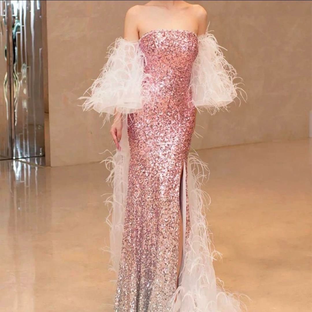 ショール付き スパンコールのベア イブニングドレス♩.• ショール付き スパンコールのベア イブニングドレス?.? - メルカリ