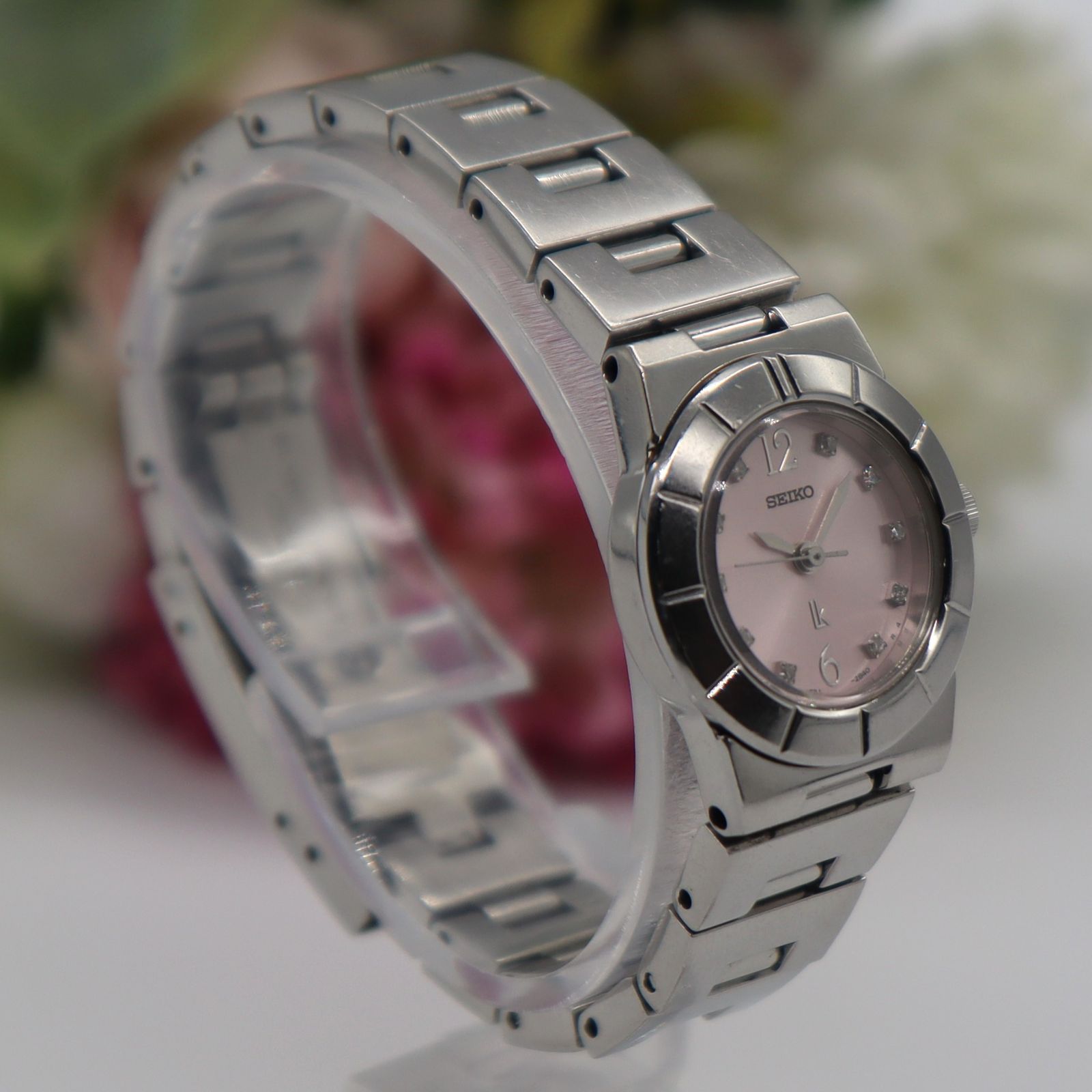 電池新品 SEIKO セイコー ルキア 1F21-0L90 クォーツ 10Pダイヤ ピンク