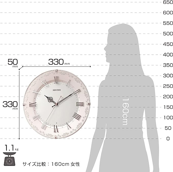 2021超人気 Φ33x4.9cm ピンク リズム(RHYTHM) 掛け時計 電波時計
