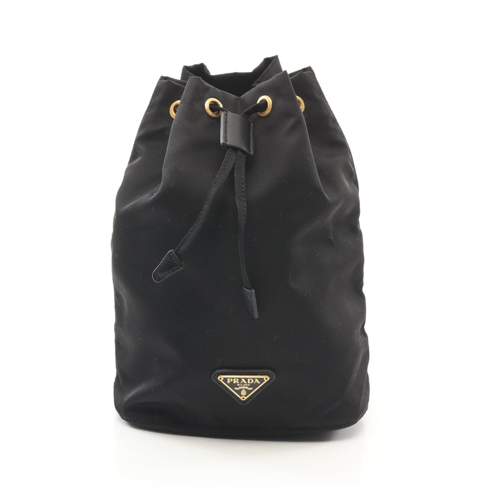 買取 公式 PRADA プラダ 巾着バッグ ブラック ナイロン ポーチ 三角