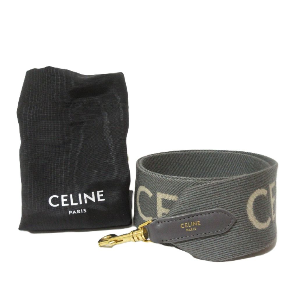 CELINE セリーヌ ジャカード ロゴ ショルダーストラップ グレー×ゴールド金具 レディース 古着