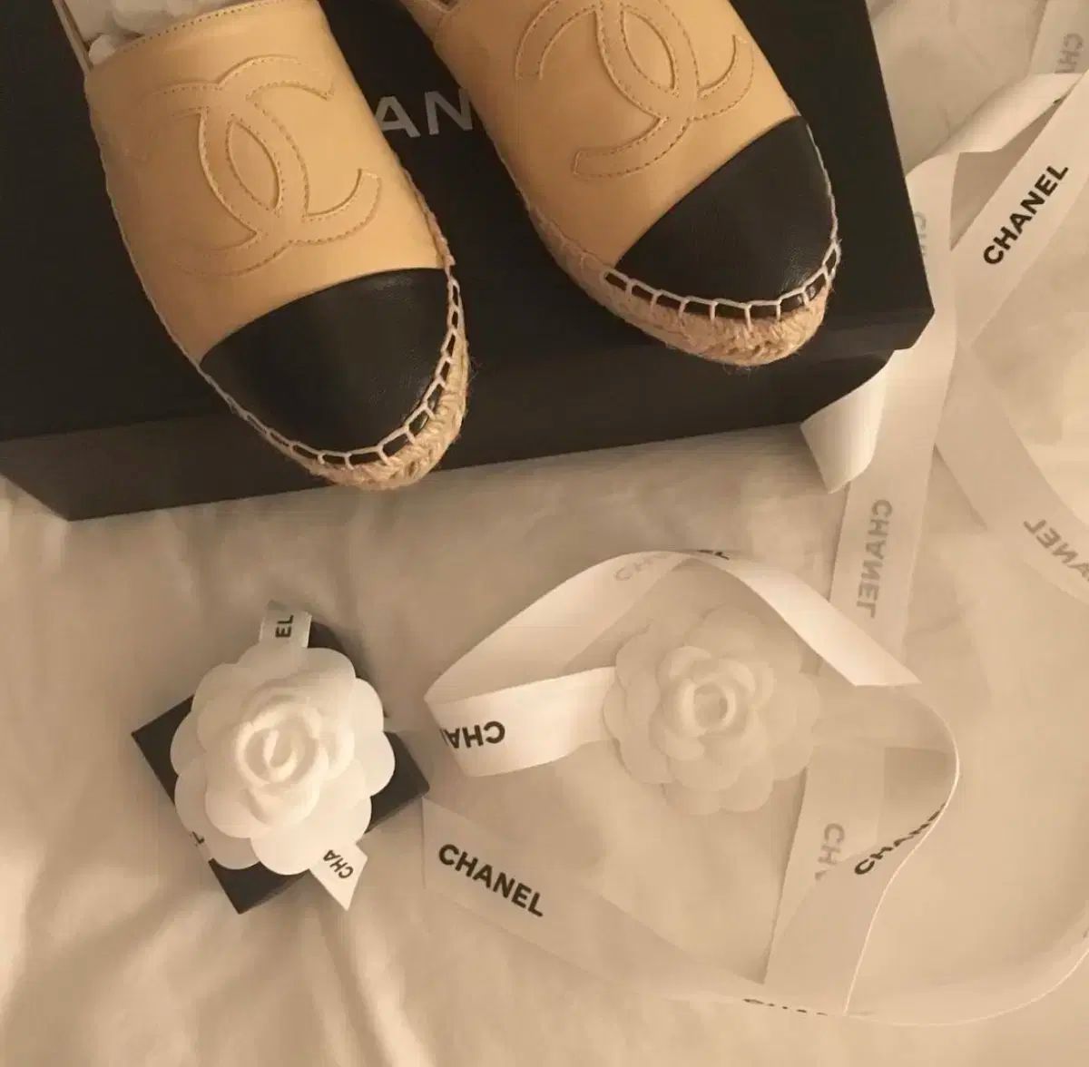 CHANEL(シャネル) エスパドリーユ ラムスキン ベージュブラック 35 