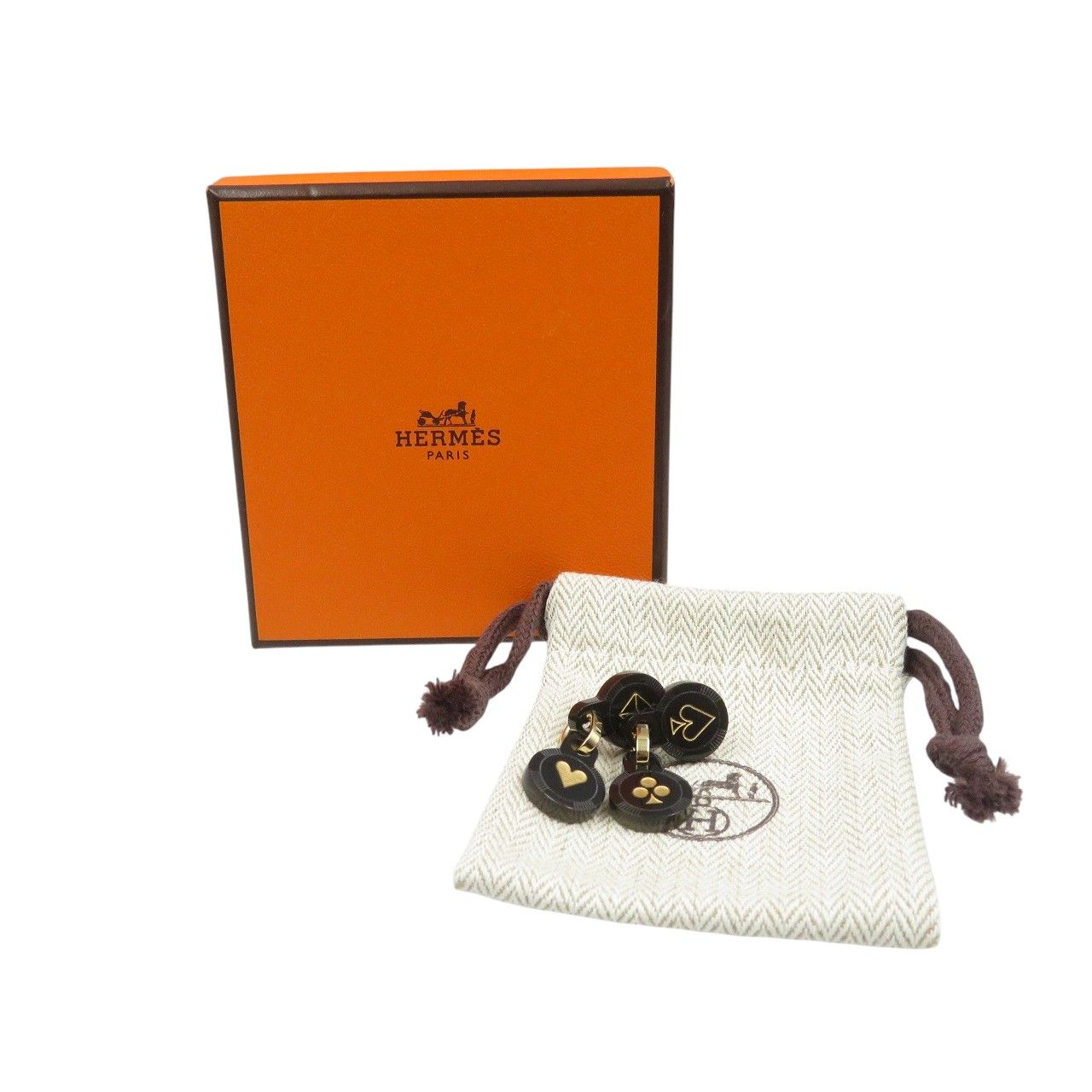 エルメス フェット ヴォ ジュ ピアス トランプモチーフ バッファローホーン メタル ブラック ピアス 1553 HERMES