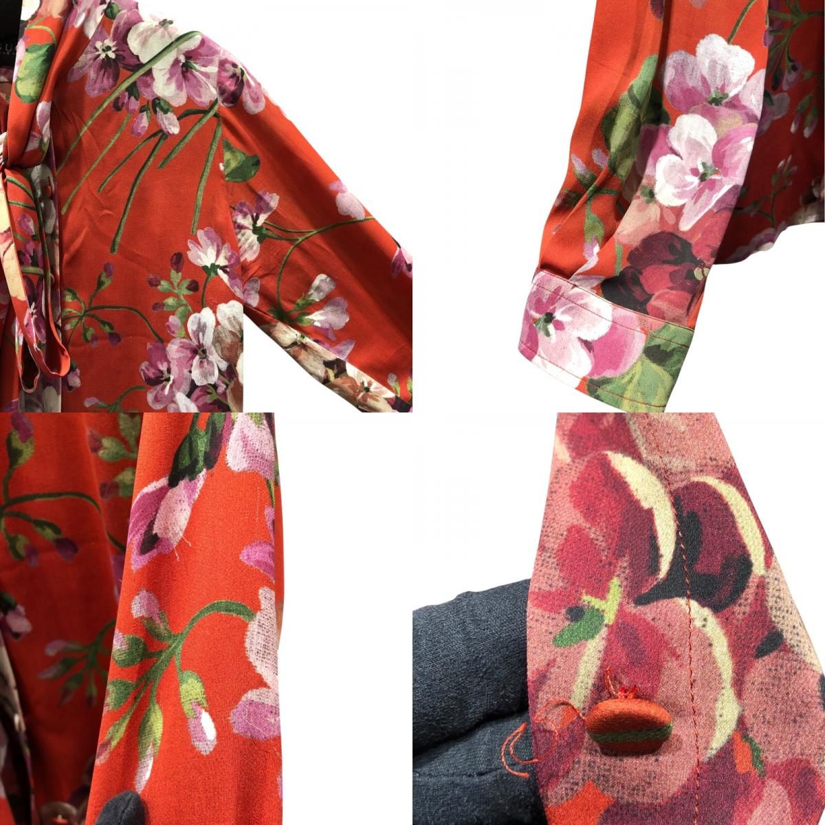  グッチ GUCCI 花柄ボウタイシャツ 400160 レッド シルク レディース 長袖シャツ アンサンブル トップス