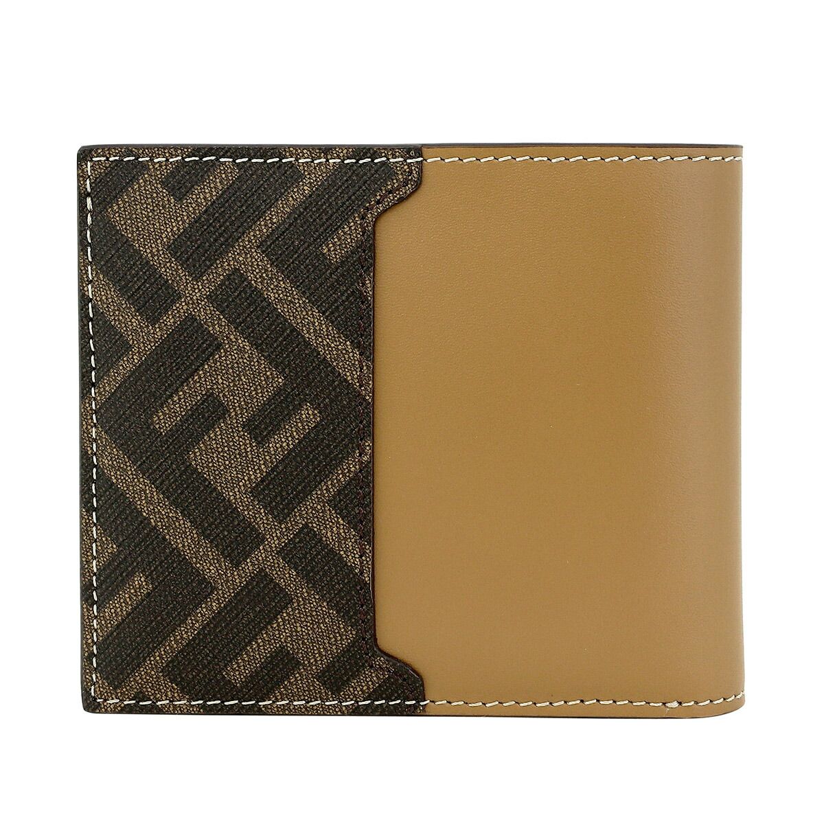 新品 フェンディ FENDI 2つ折り財布 FF スクエアード サンド  