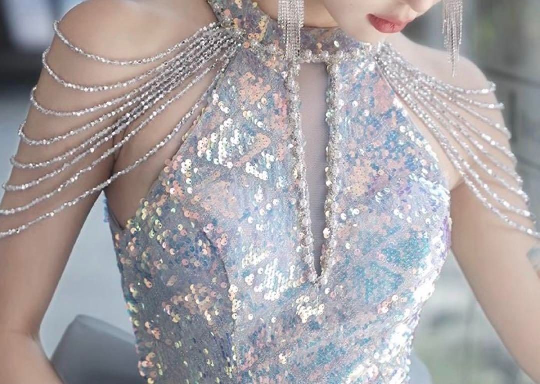 大きめリボンにスパンコールがゴージャスなイブニングドレス大人 おとなかわいい