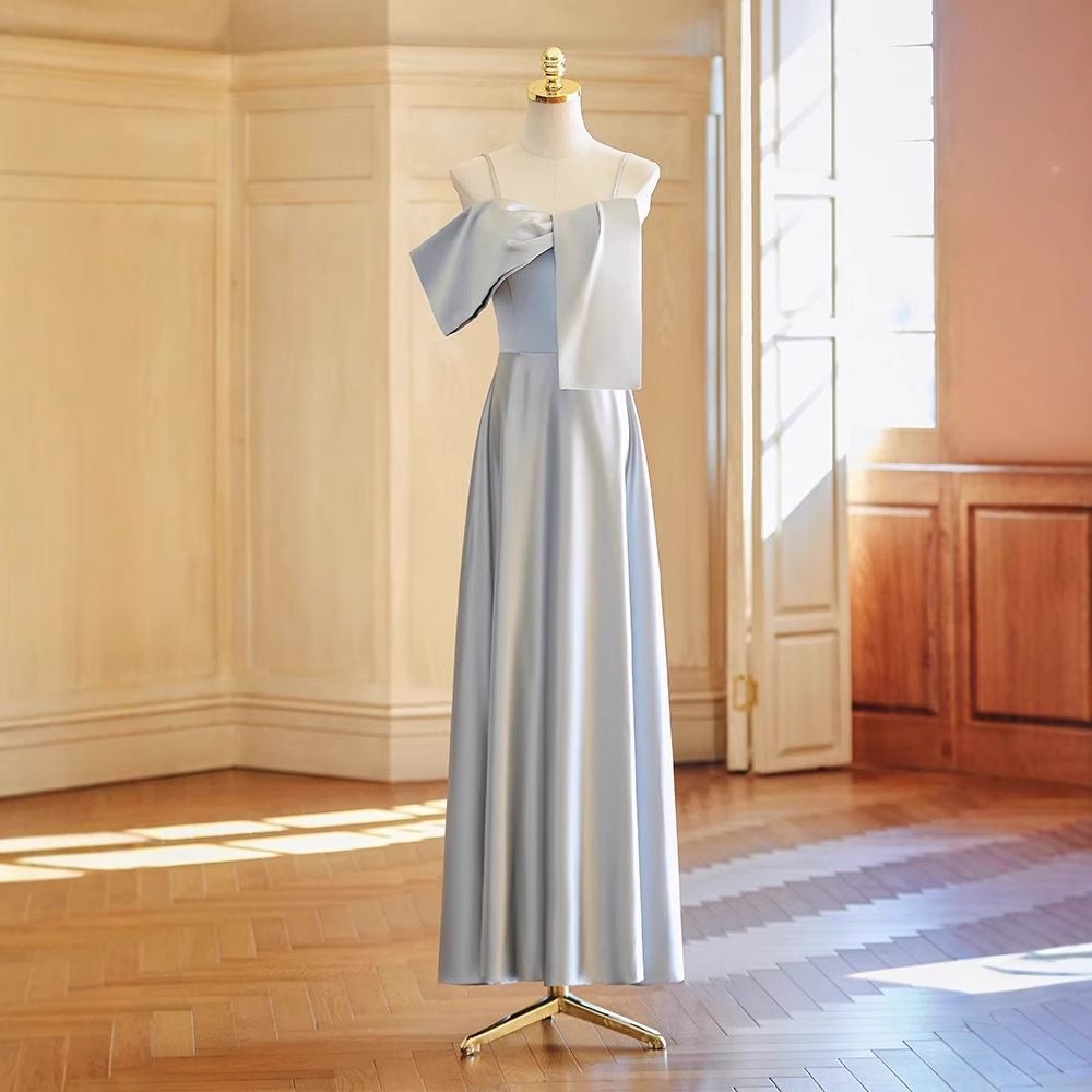 ブライズメイドドレス 花嫁付添い用 グレー 上品感 シンプル 小規模デザイン サテン素材 普段使い-10.16