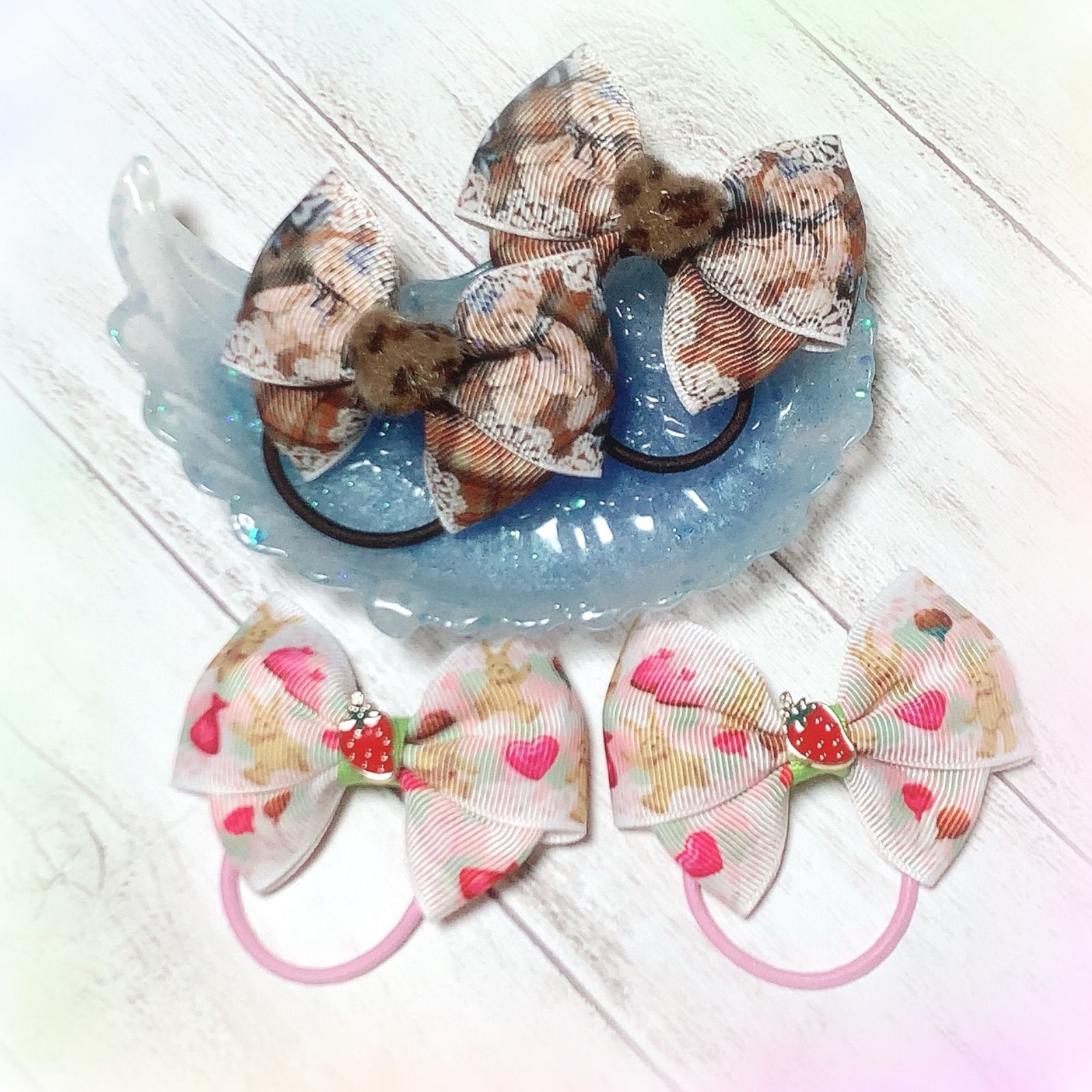 【450円♡】アイスコットンキャンディ♡ふわふわチュールリボン♡ヘアゴム 450円♡】アイスコットンキャンディ♡ふわふわチュールリボン