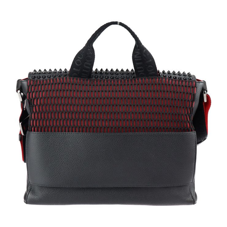 Christian Louboutin クリスチャンルブタン LOUBICLIC MESSENGER ルビクリック メッセンジャー ショルダーバッグ  カーフレザー ブラック レッド シルバー金具 2WAY ハンドバッグ スパイクスタッズ 【本物保証】