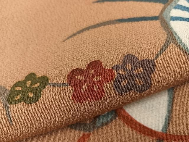 平和屋着物□上質な小紋 型染め 草花文 鬼しぼ縮緬 正絹 逸品