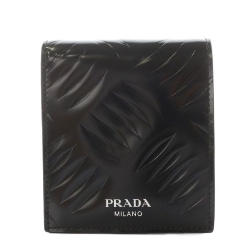 プラダ PRADA SPAZZOLATO BATTISTRADA 財布 二つ折り 小銭入れ ロゴ ブラッシュドレザー 黒 ブラック 2M0738 |AN19 OH