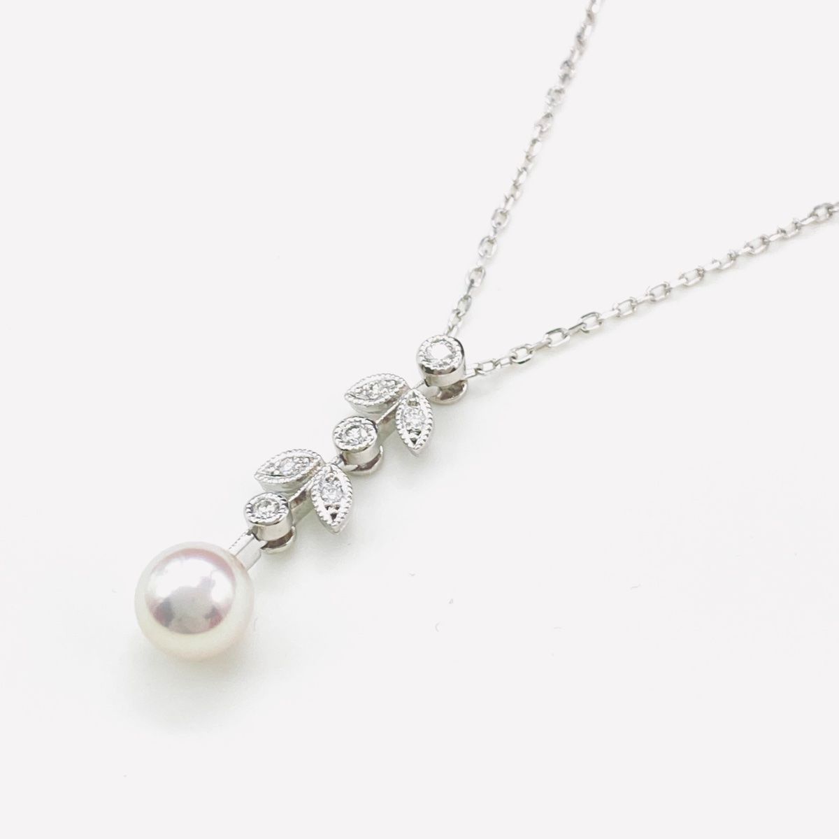 ミキモト MIKIMOTO パール デザインネックレス ペンダント メレダイヤ 真珠 ネックレス K18 パール ダイヤモンド レディース