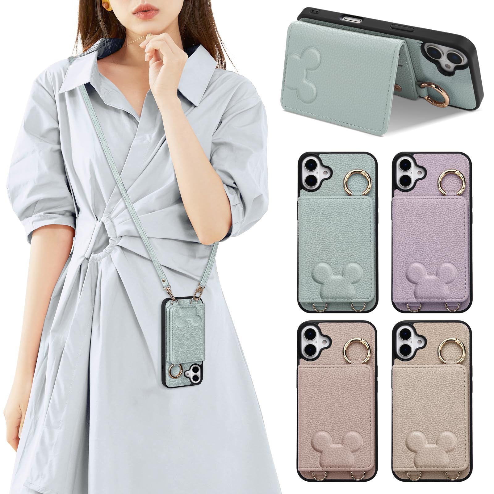 新品 iPhone 16ケース 手帳型 ショルダー 携帯カード収納 立体 可愛い 動物 財布付き アイフォン 16 背面手帳型 鏡付き リング付きケース 肩がけ 首掛け 斜め掛け iphone 16 ケース ストラップ 長さ