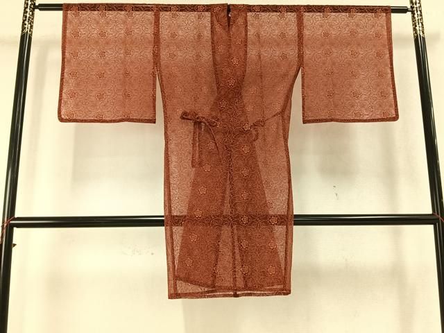 平和屋着物▽道行コート スリーシーズン 春夏秋 塵除け 寿光織 オーガンジー 唐草花文 反端付き ロングコート 正絹 AABC0362fy