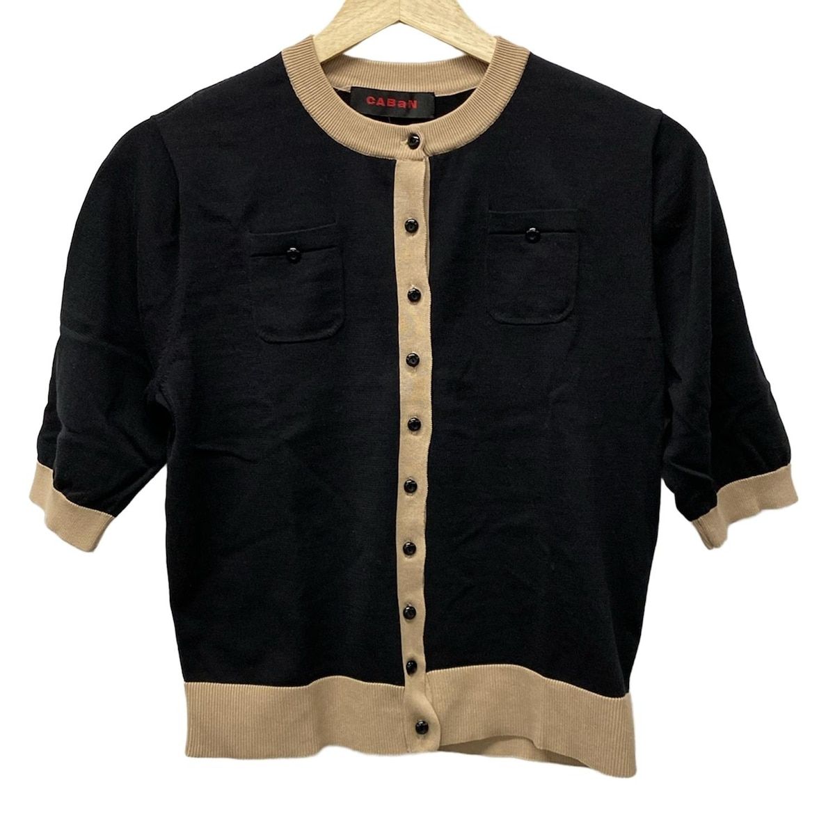 CABaN キャバン カーディガン サイズF レディース - 黒×ベージュ 七分袖