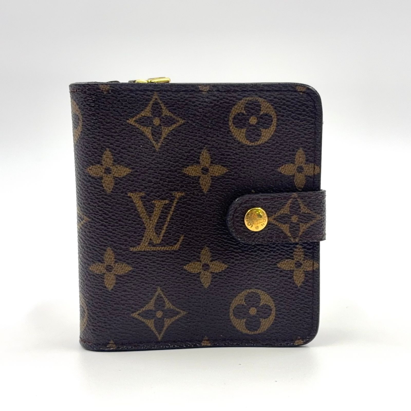 LOUIS VUITTON コンパクトジップ モノグラム モノグラム PVC ブラウン 二つ折り財布 ゴールド M61667